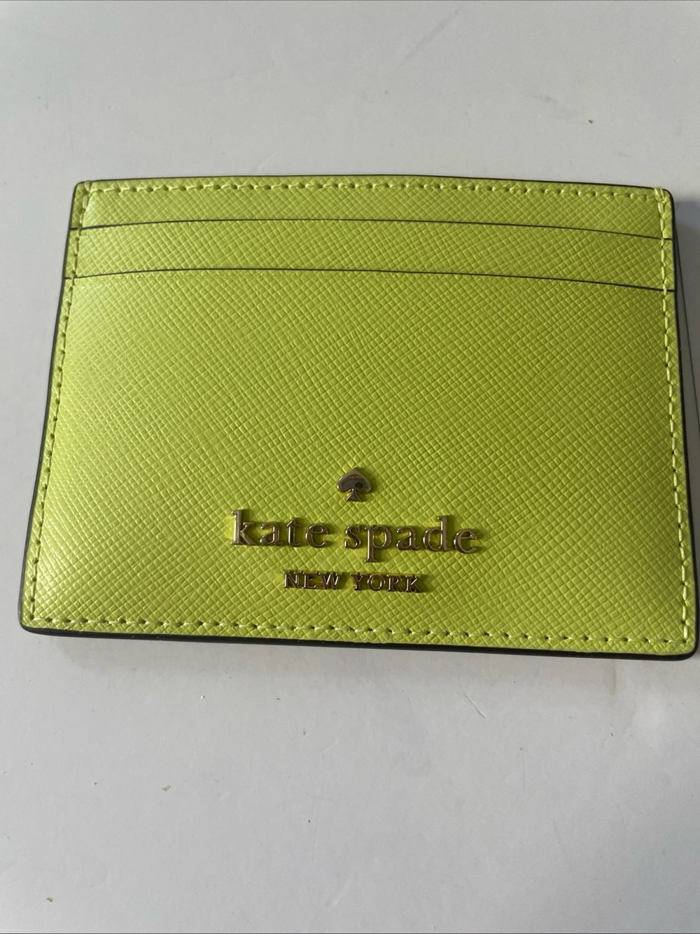 kate spade Neon Lime Saffiano Card Holder with Gold Logo